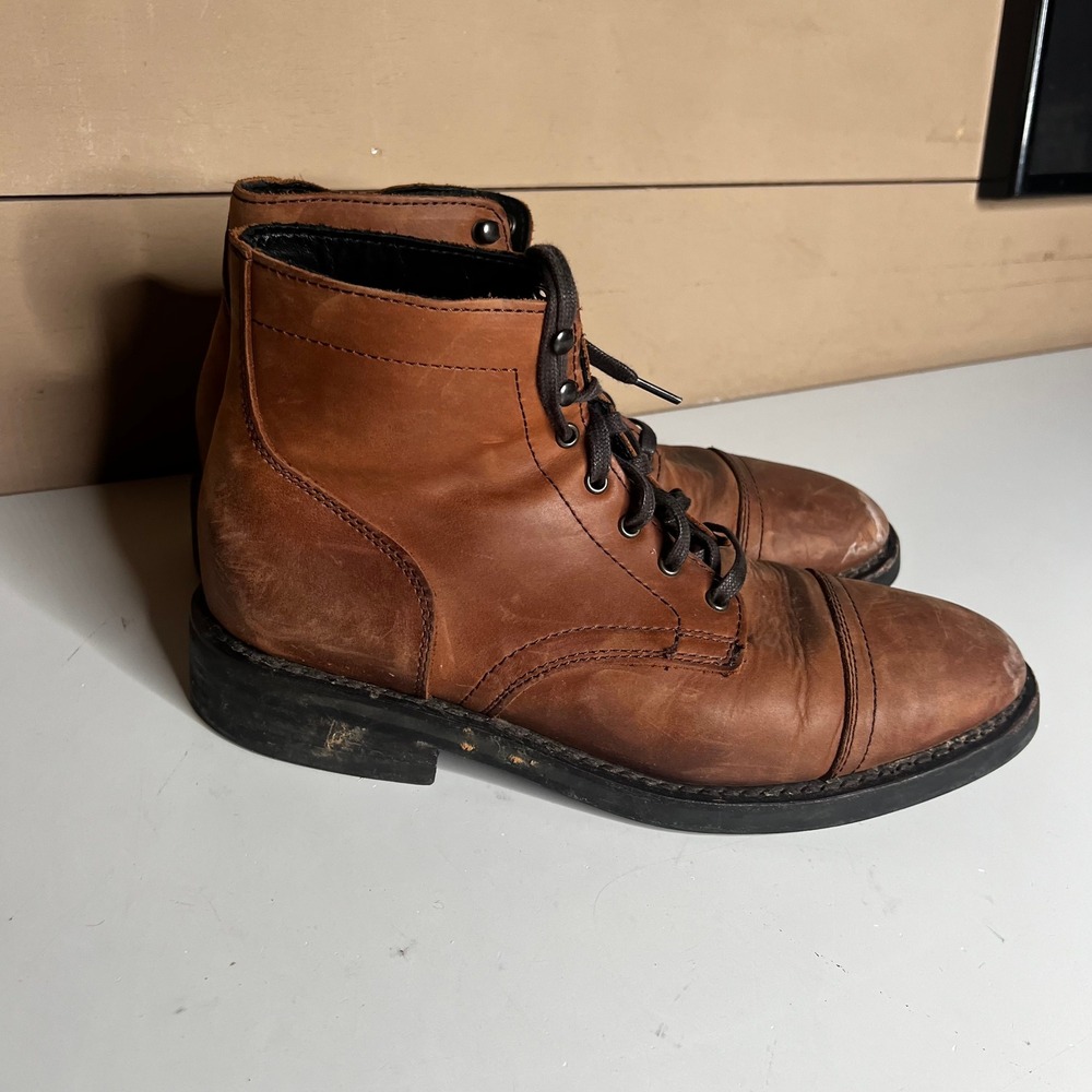 Thursday Boot Co Captain Lace Up Boots Brown Leather Cap Toe Mens 9.5 Wide US